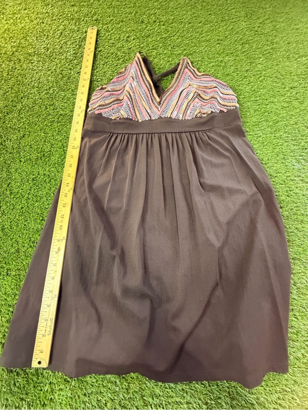 Beaded Halter Summer Dress in Brown with Multicolor Beaded Bodice